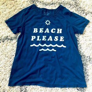 Beach Please Graphic Blue T-Shirt Top S